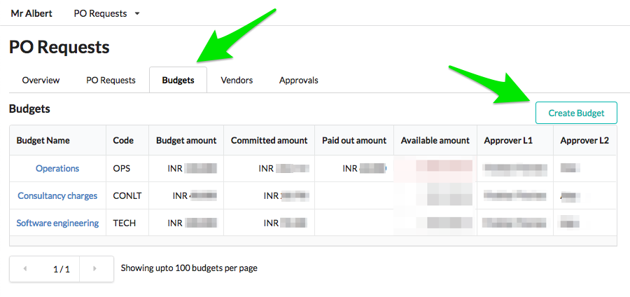 Create Budget from the Budgets tab