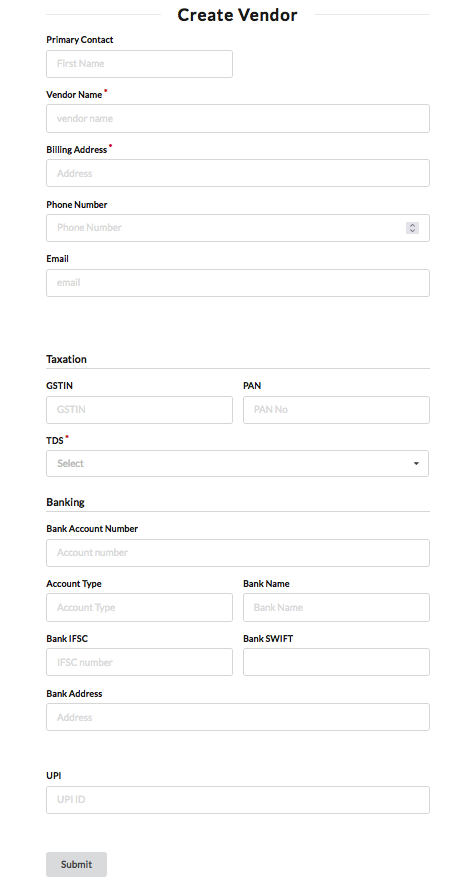 Enter new vendor's details