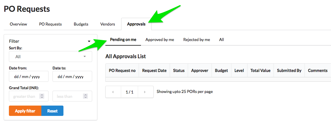 Approval tab and pending on me list