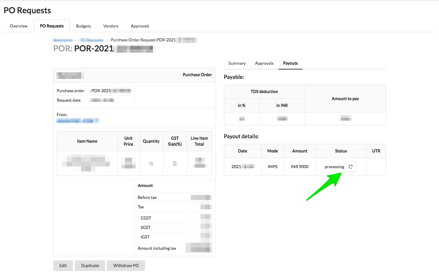 Update payout status